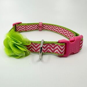 Martha Stewart Pets Pink White Chevron with Lime Green 1” Dog Collar